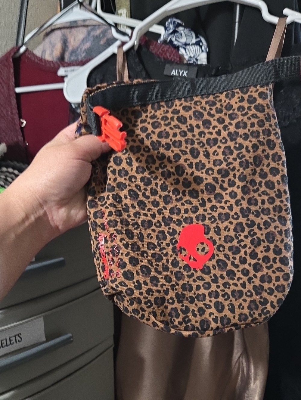 Skullcandy Leopard Print Mini Bag with Red Skull Accent
